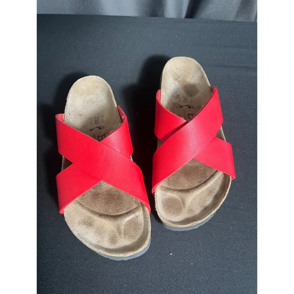 Betula by Birkenstock Red Cross Strap Cork Footbed Slide Sandals Womens 38 L7 M5